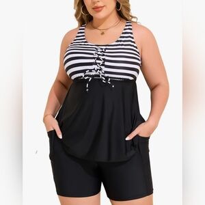 Plus size swimwear for women, stylish two-piece swimsuits with pockets, boyshort